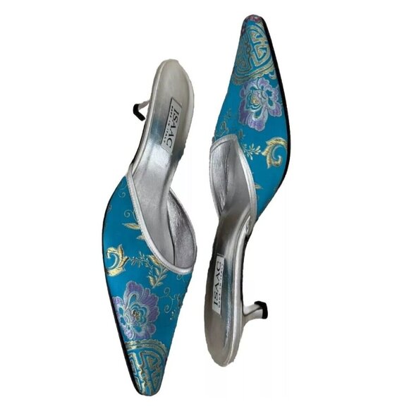 Isaac Mizrahi Turquoise Blue slip- on Mules Textile Size 8 B - Picture 1 of 12